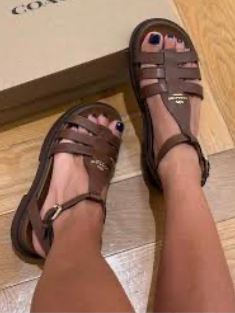 Coach Franny Dark Saddle Leather Fisherman Sandals, Size 10 - Picture 3 of 11